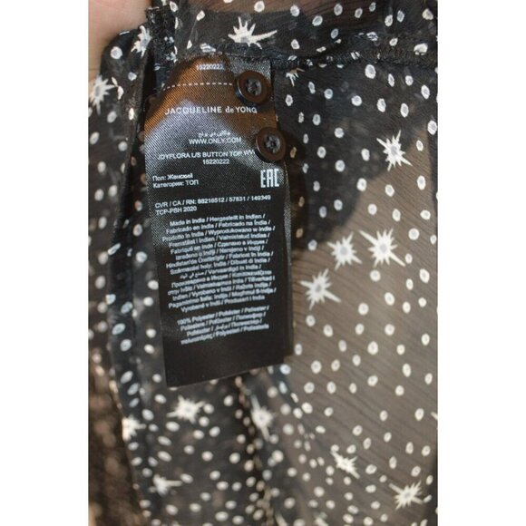 JDY Black Sheer Blouse Star Print Long Sleeve Size 42 EU (US 12) - Picture 4 of 4